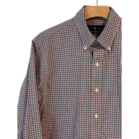 Ralph Lauren Button Up Shirt Mens M Long Sleeve Red White Blue Cotton Stretch - Picture 2 of 10